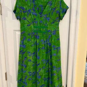 Ladies Size Medium Global Village Green & Blue Dress HANDCRAFTED GUC